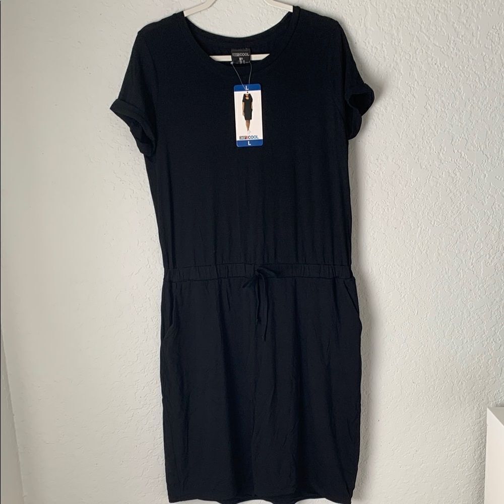 NWT 32 Degrees Cool Soft Lux Black Dress Elastic Waist Pockets Size L